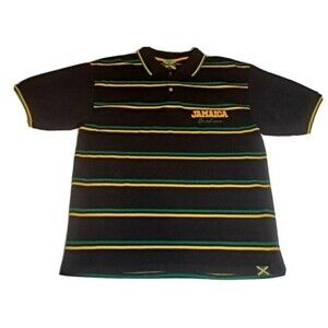 NWT Casual Gear Green/Black/Yellow Cotton Men's 2X Polo Shirt Jamaican Souvenir